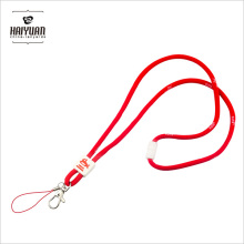 5mm Thick Round Cord Lanyard with White Woven Logo and White Clip